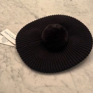 NWT Janie and Jack black  beret w/ black fur pom ball on top. 10/12